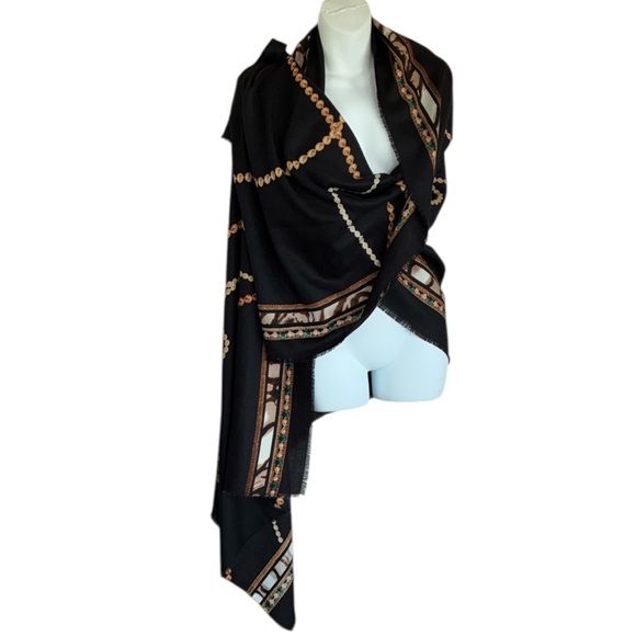 CHICO's Wrap Scarf Shawl Black & Gold Patterned. 35